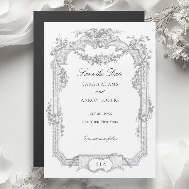 Convite Casamento Clássico Francês com Grinalda de Rosa Or (Criador carregado)