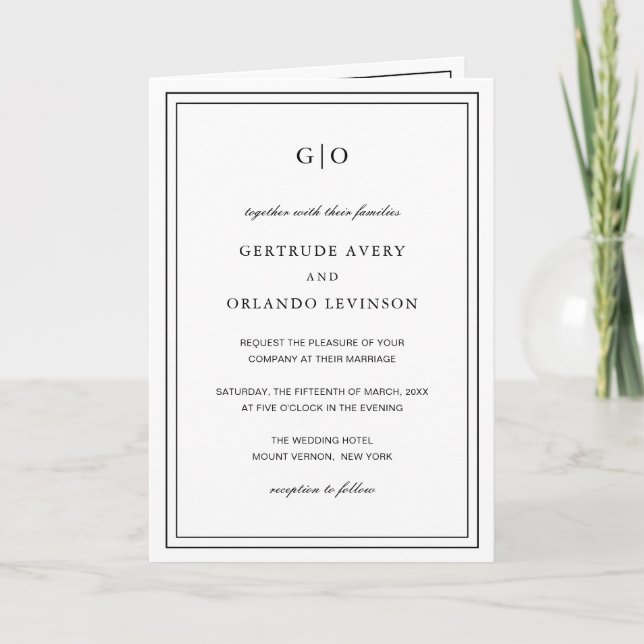 Convite Casamento Clássico Preto e Branco Elegante (Frente)