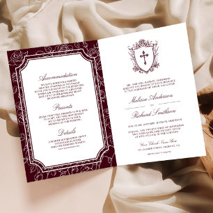 Convite Casamento Código QR Católico Burgundy Vitoriano