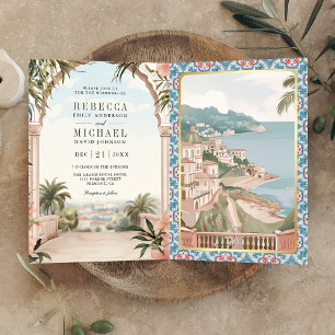 Convite Casamento Código QR Costa Amalfi Italiana Mediterr