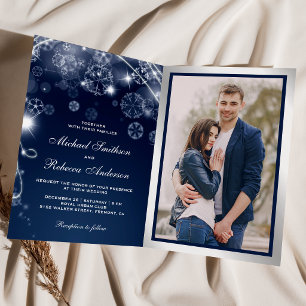 Convite Casamento Código QR de Flocos de Neve no País das