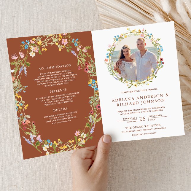 Convite Casamento Código QR de Foto de Flor Silvestre Boho (Criador carregado)
