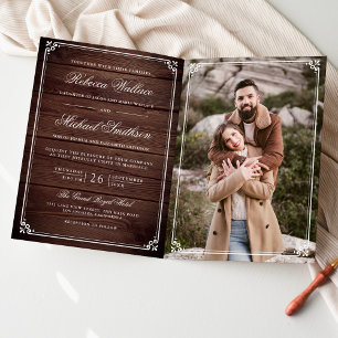 Convite Casamento Código QR de Madeira de Celeiro Rústico 