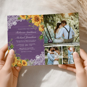 Convite Casamento Código QR de Madeira de Lavanda com Gira