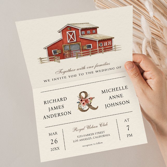 Convite Casamento Código QR Fazenda Celeiro Vermelho Rústi (Criador carregado)