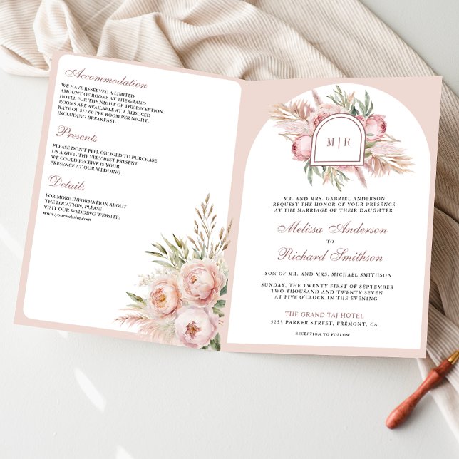 Convite Casamento Código QR Flor de Rosa Pampas Soft Dusty (Criador carregado)