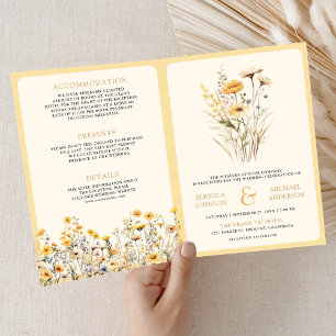 Convite Casamento Código QR Flor Selvagem Boho Amarela