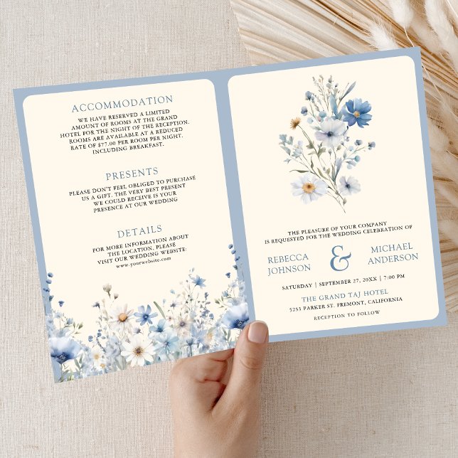 Convite Casamento Código QR Flor Silvestre Boho Azul Empoe (Criador carregado)