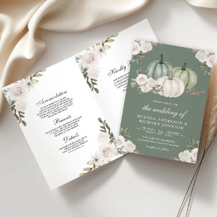 Convite Casamento Código QR Floral Branco Abóbora Verde Sa