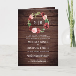 Convite Casamento Código QR Floral Burgundy Rosa Corado