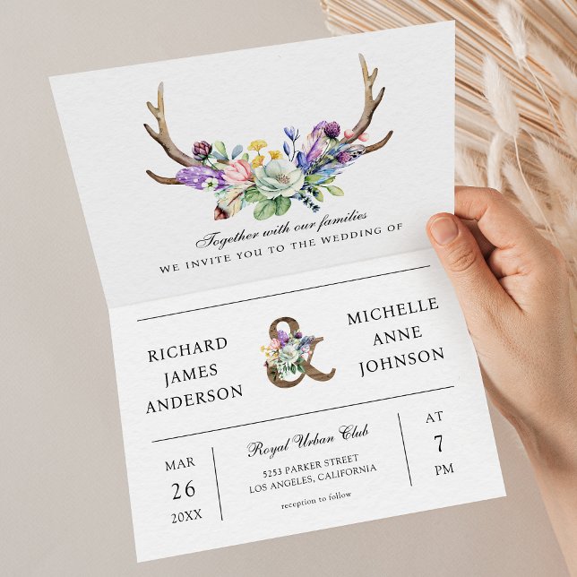 Convite Casamento Código QR Floral de Flores Silvestres Ch (Criador carregado)