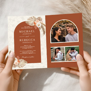 Convite Casamento Código QR Floral de Marfim Terracota Pam