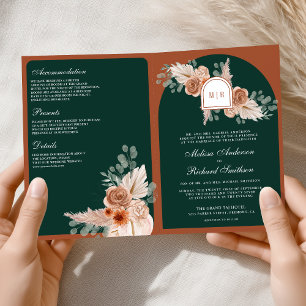 Convite Casamento Código QR Floral de Terracota Esmeralda 