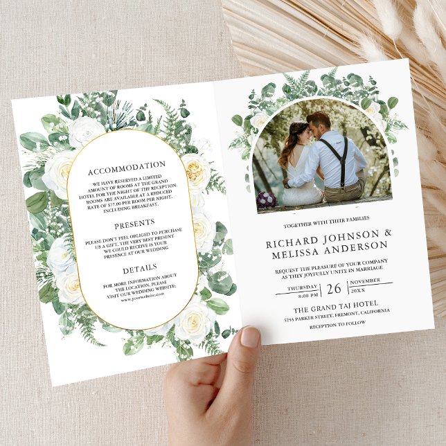 Convite Casamento Código QR Floral Marfim Folhagem Rústica (Criador carregado)
