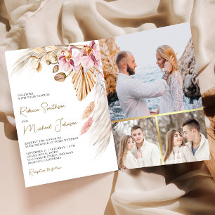 Convite Casamento Código QR Floral Orquídea Rosa Boho Pamp