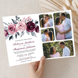 Convite Casamento Código QR Floral Roxo Rosa Empoeirado