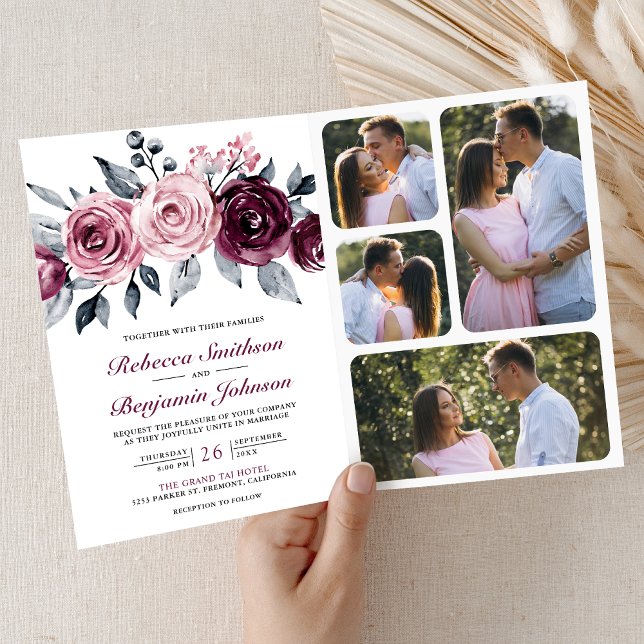 Convite Casamento Código QR Floral Roxo Rosa Empoeirado (Criador carregado)