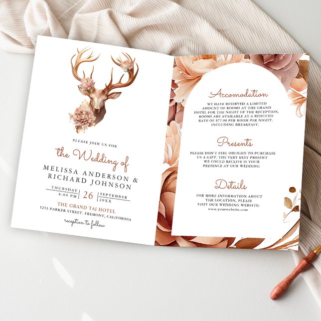 Convite Casamento Código QR Floral Terracota Boho (Criador carregado)