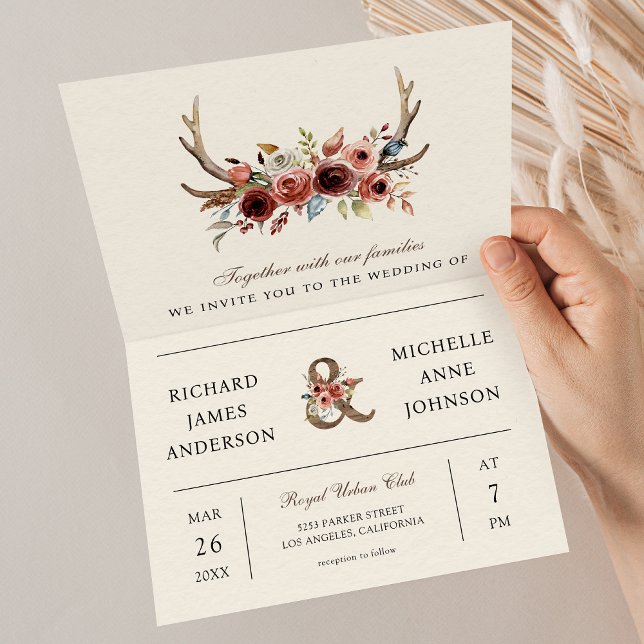 Convite Casamento Código QR Floral Terracota Chifres Boho (Criador carregado)