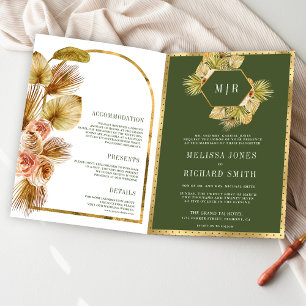 Convite Casamento Código QR Floral Terroso Boho em Verde O