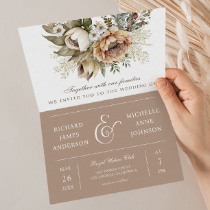 Convite Casamento Código QR Floral Terroso Neutro Boho