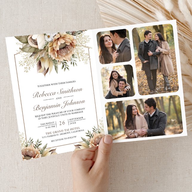 Convite Casamento Código QR Floral Terroso Neutro Boho (Criador carregado)