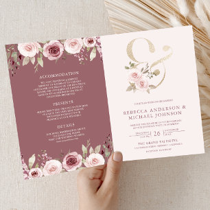 Convite Casamento Código QR Floral Tom Rosa Pó