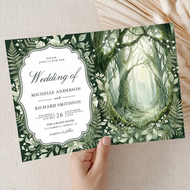 Convite Casamento Código QR Floresta Encantada Aquarela (Criador carregado)