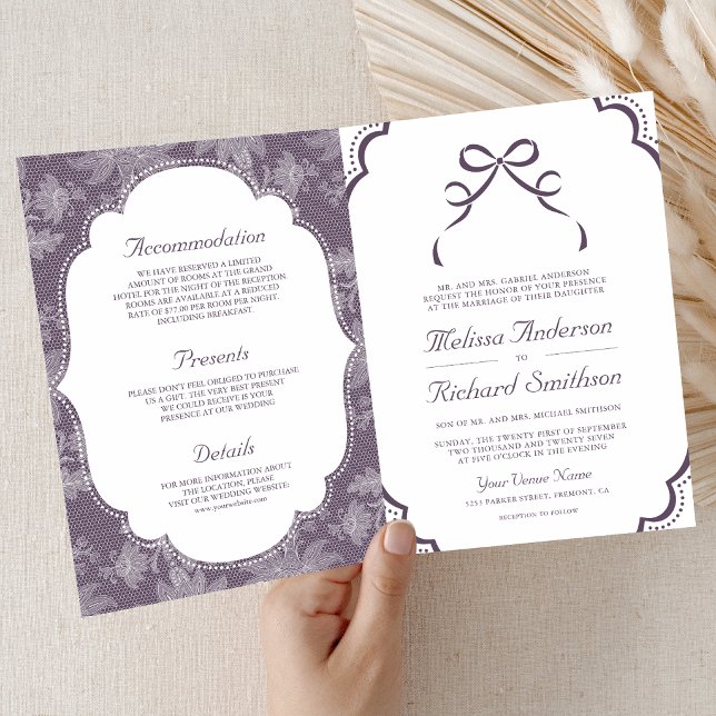 Convite Casamento Código QR Laço Coquete de Renda Branca R (Criador carregado)