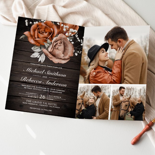 Convite Casamento Código QR Rosa Laranja Queimada de Madei (Criador carregado)