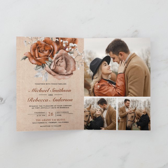 Convite Casamento Código QR Rosa Laranja Queimada em Lona  (Interior)