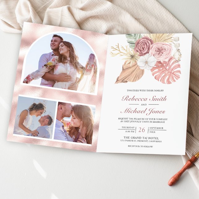 Convite Casamento Código QR Rosas Rosa Empoeiradas Boho Rú (Criador carregado)