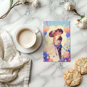 Convite Casamento Colorido do Casal Anime