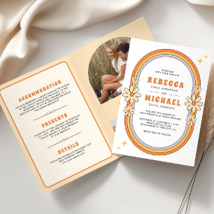 Convite Casamento Colorido Groovy Retro dos Anos 70