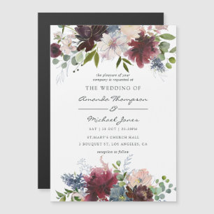 Convite Casamento com aguarela floral em burgundy e azul m