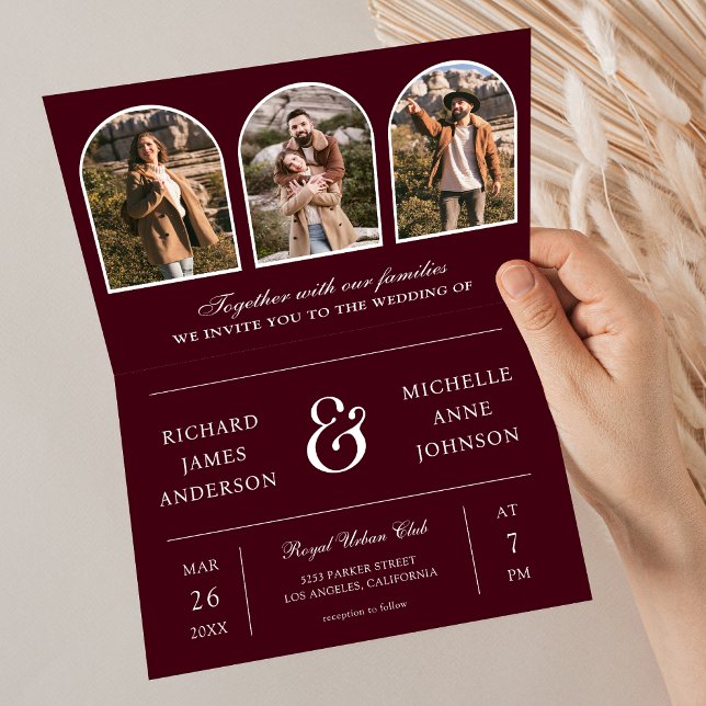 Convite Casamento com Arco Mínimo em Foto Código QR Burgun (Criador carregado)