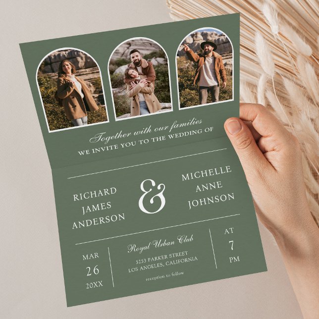 Convite Casamento com código QR de foto de arco minimalist (Criador carregado)