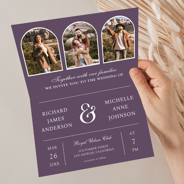 Convite Casamento com código QR de foto de arco minimalist (Criador carregado)