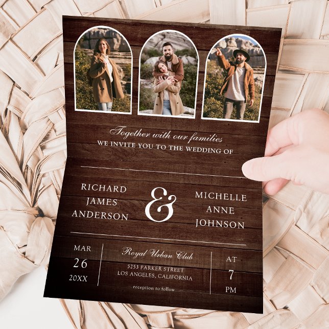 Convite Casamento com código QR de foto de arco minimalist (Criador carregado)