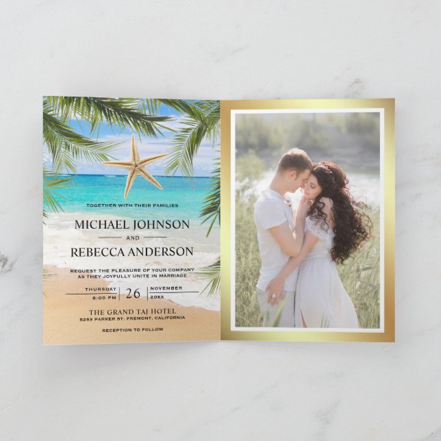 Convite Casamento com Código QR de Foto de Estrela do Mar  (Interior)