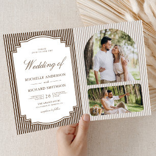 Convite Casamento com Código QR de Foto Listrada de Marrom