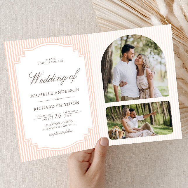 Convite Casamento com Código QR de Foto Listrada em Pastel (Criador carregado)