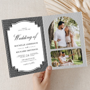 Convite Casamento com Código QR de Foto Listrada em Preto 