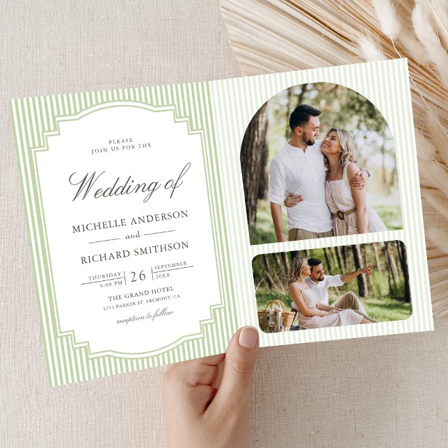 Convite Casamento com Código QR de Foto Listrada em Verde  (Criador carregado)