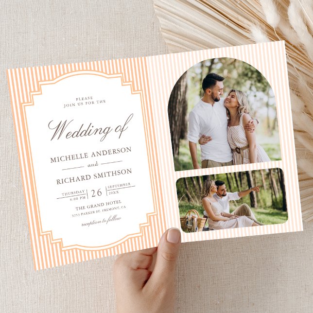 Convite Casamento com Código QR de Foto Listrada Laranja C (Criador carregado)