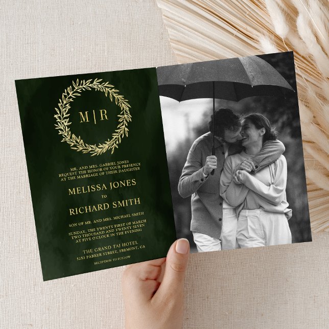 Convite Casamento com Código QR de Galho de Folha de Ouro  (Criador carregado)