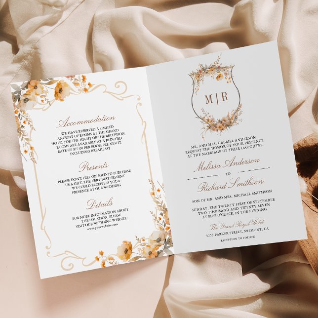 Convite Casamento com Código QR do Crest de Flor Silvestre (Criador carregado)