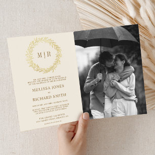 Convite Casamento com Código QR do Ramo de Folha Dourada C