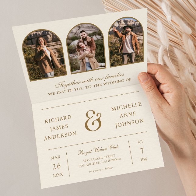 Convite Casamento com código QR e foto de arco mínimo Crea (Criador carregado)