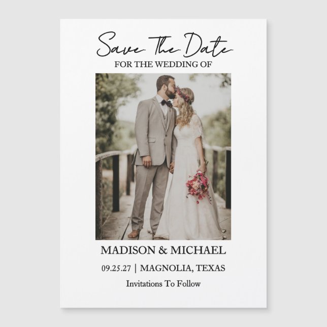Convite Casamento com Foto de Script Moderno Salvar a Data (Frente)